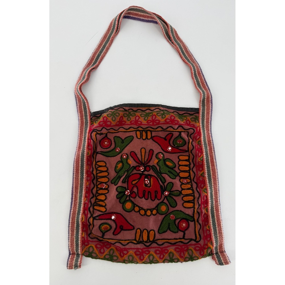 Boho Festival Hippie Embroidered Shoulder Bag Folk Gypsy Cottagecore Cotton